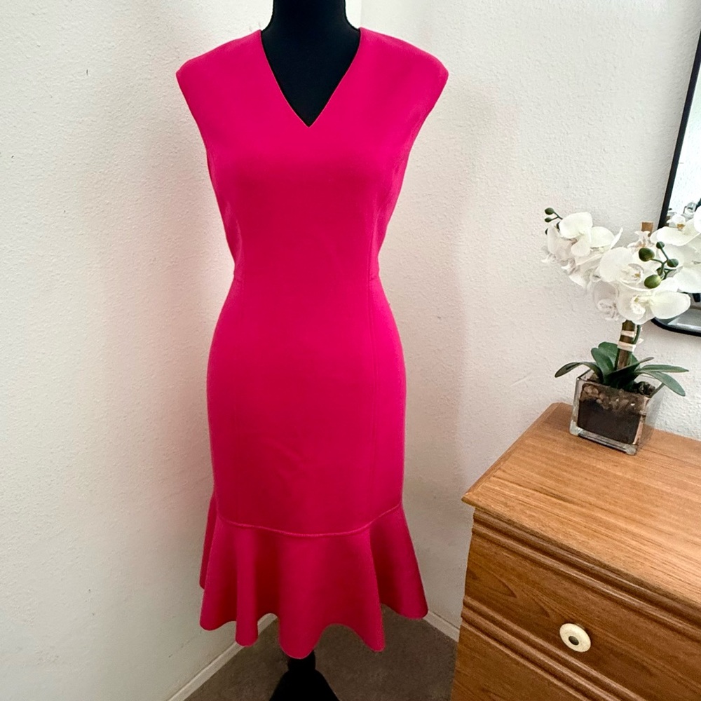 Elie Tahari Women's Fuchsia Camellia V-Neck Fit-and-Flare Dress (Size 8) - Picture 12 of 12
